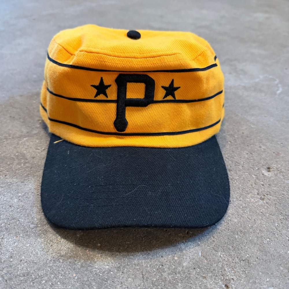 Vintage 90s Pittsburgh Pirates Pillbox Hat Mens OSFM Yellow Black Logo Snapback
